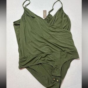 J. Crew Modal Green Bodysuit Size XL Spaghetti Strap V-Neck NEW